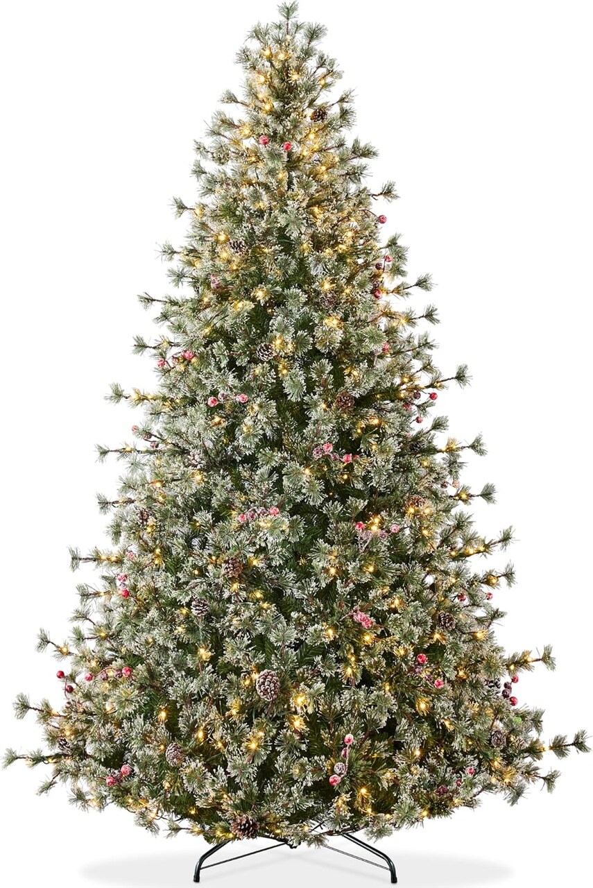 Pre Lit Cashmere Christmas Tree Flocked Artificial Pine with 2-in-1 LED Lights and Pine Cones